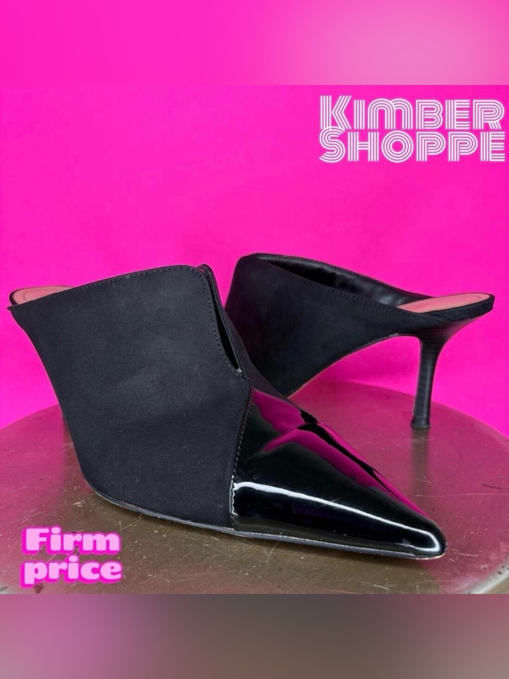 Zara V Vamp Black Suede Patent Black Toe Stiletto Heel Mule EU 41 US 10